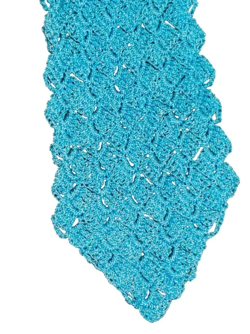 Handmade Crochet Necktie Light Blue Open Weave Textured Knit Vintage Style Tie